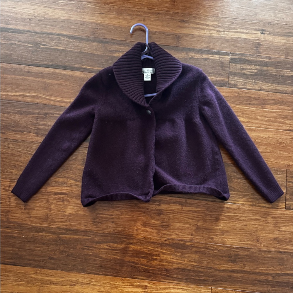 Vintage Marisa Christina 100% Merino Wool Collar Sweater Cape Cardigan Purple